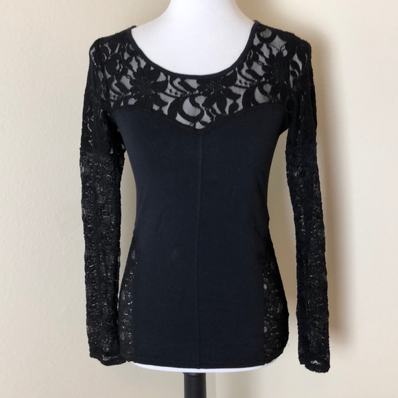 Free People Tops - Free People Black Lace Cutout Long Sleeve Size S